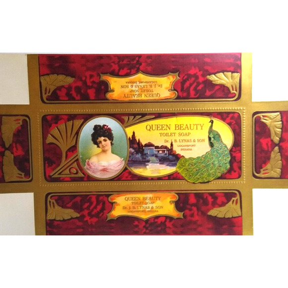 Queen Beauty Toilet Soap Box Label Artwork Victorian Lady Peacock Bird 1910's - Picture 1 of 4